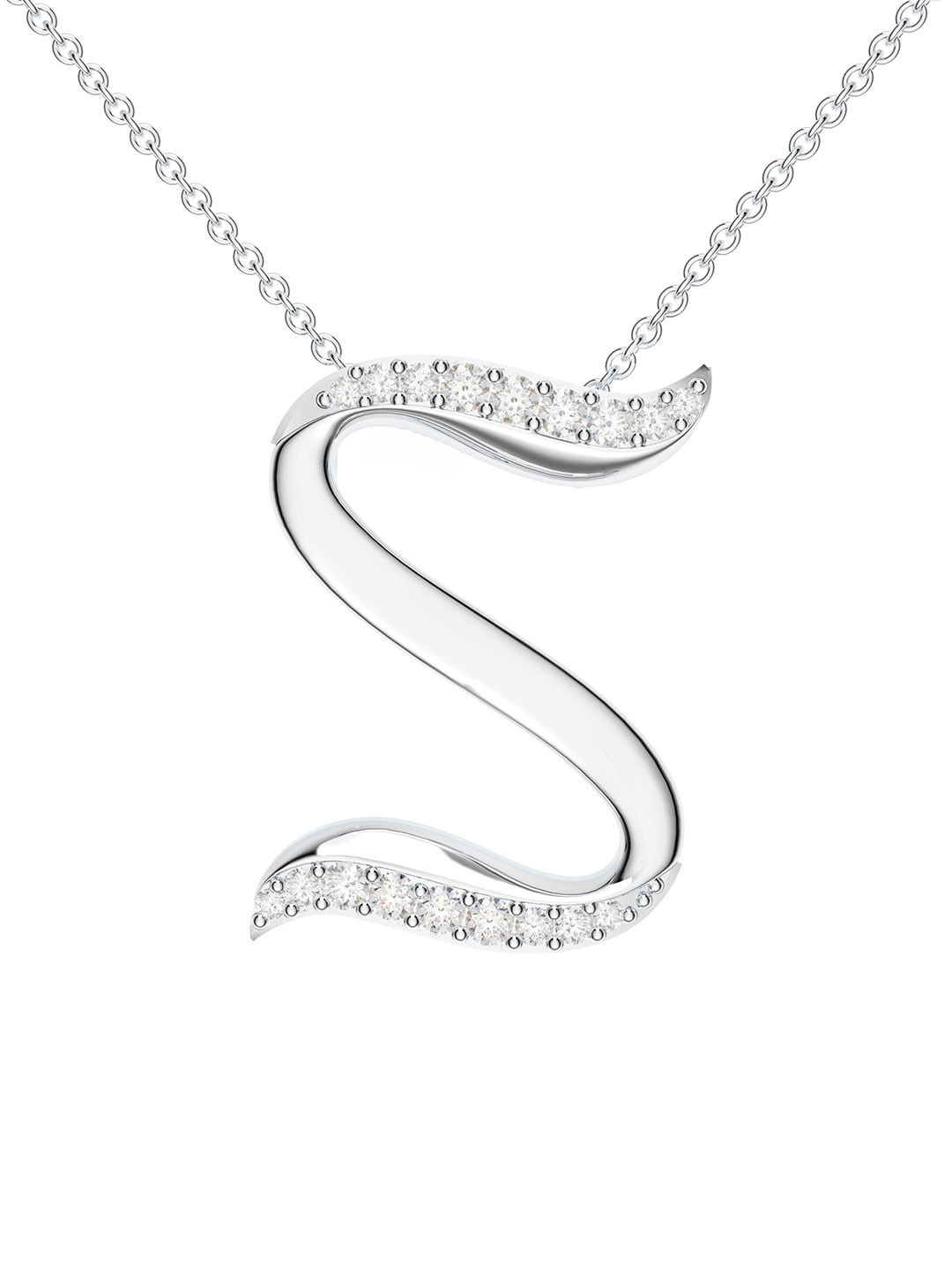 Kicky And Perky 925 Sterling Silver Rhodium-Plated S Pendant with Moissanite & Chain