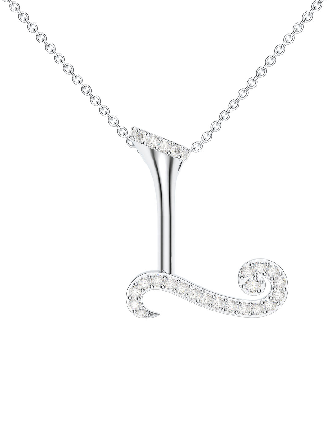 Kicky And Perky 925 Sterling Silver Rhodium-Plated L Pendant with Moissanite & Chain