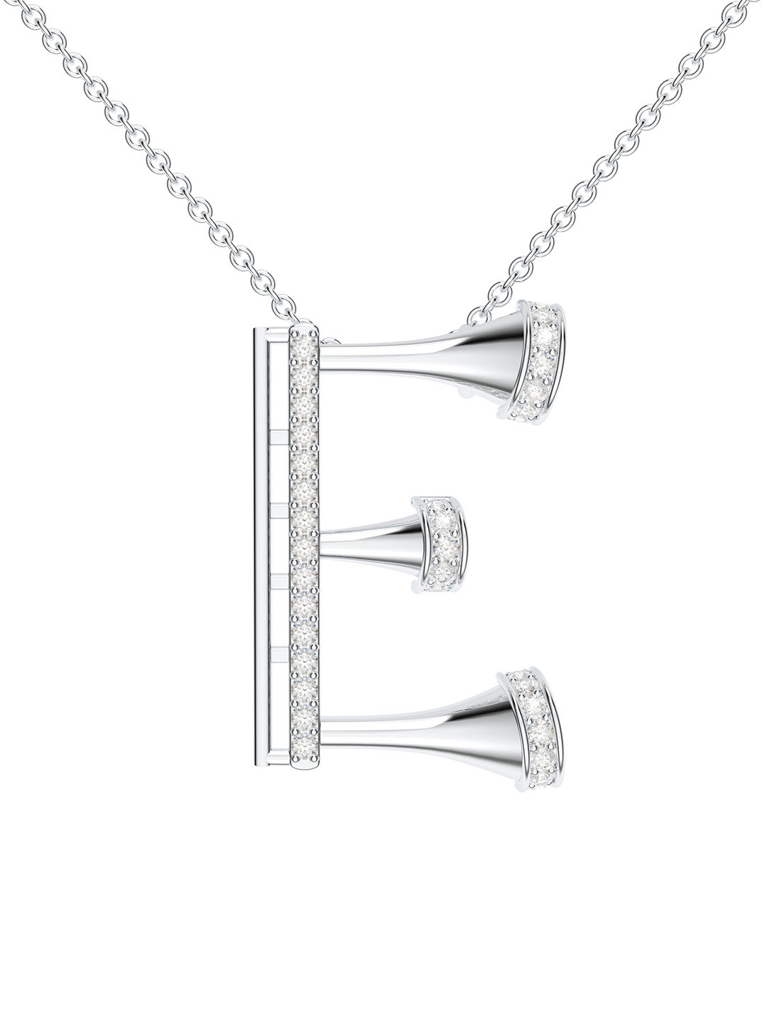 Kicky And Perky 925 Sterling Silver Rhodium-Plated E Pendant with Moissanite & Chain