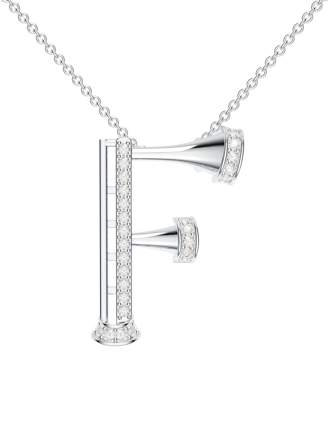 Kicky And Perky 925 Sterling Silver Rhodium-Plated F Pendant with Moissanite & Chain