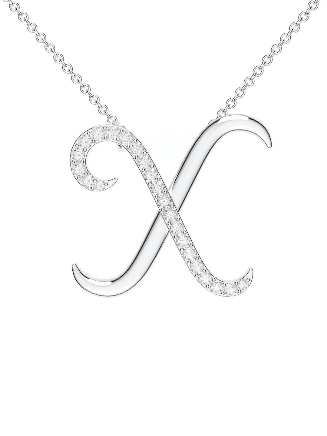Kicky And Perky 925 Sterling Silver Rhodium-Plated X Pendant with Moissanite & Chain