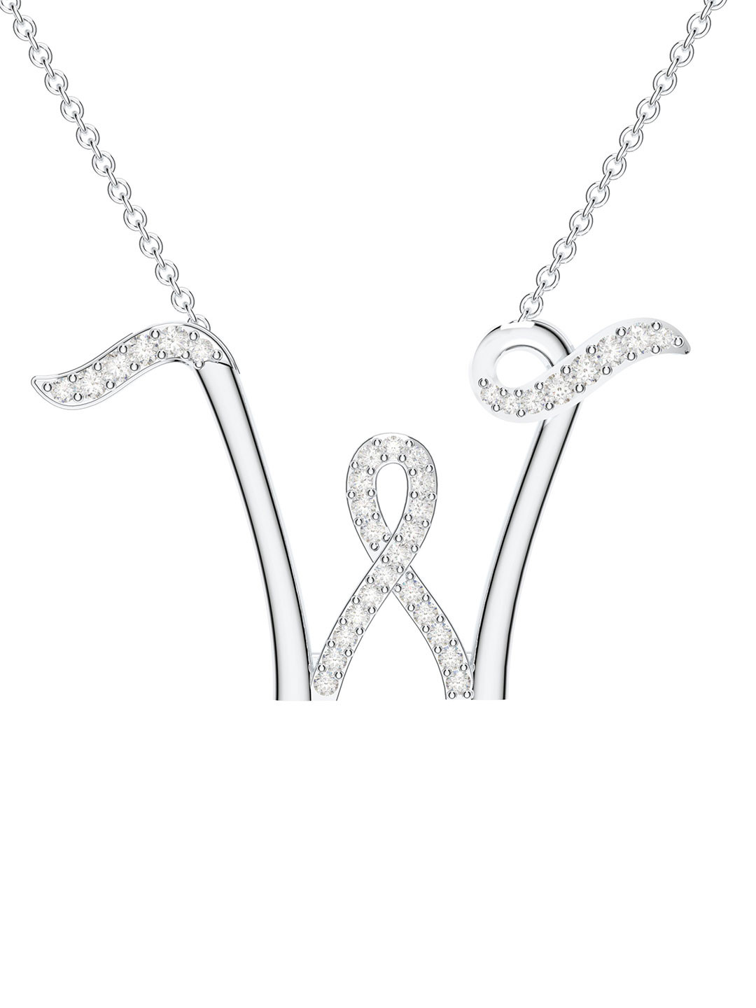 Kicky And Perky 925 Sterling Silver Rhodium-Plated W Pendant with Moissanite & Chain