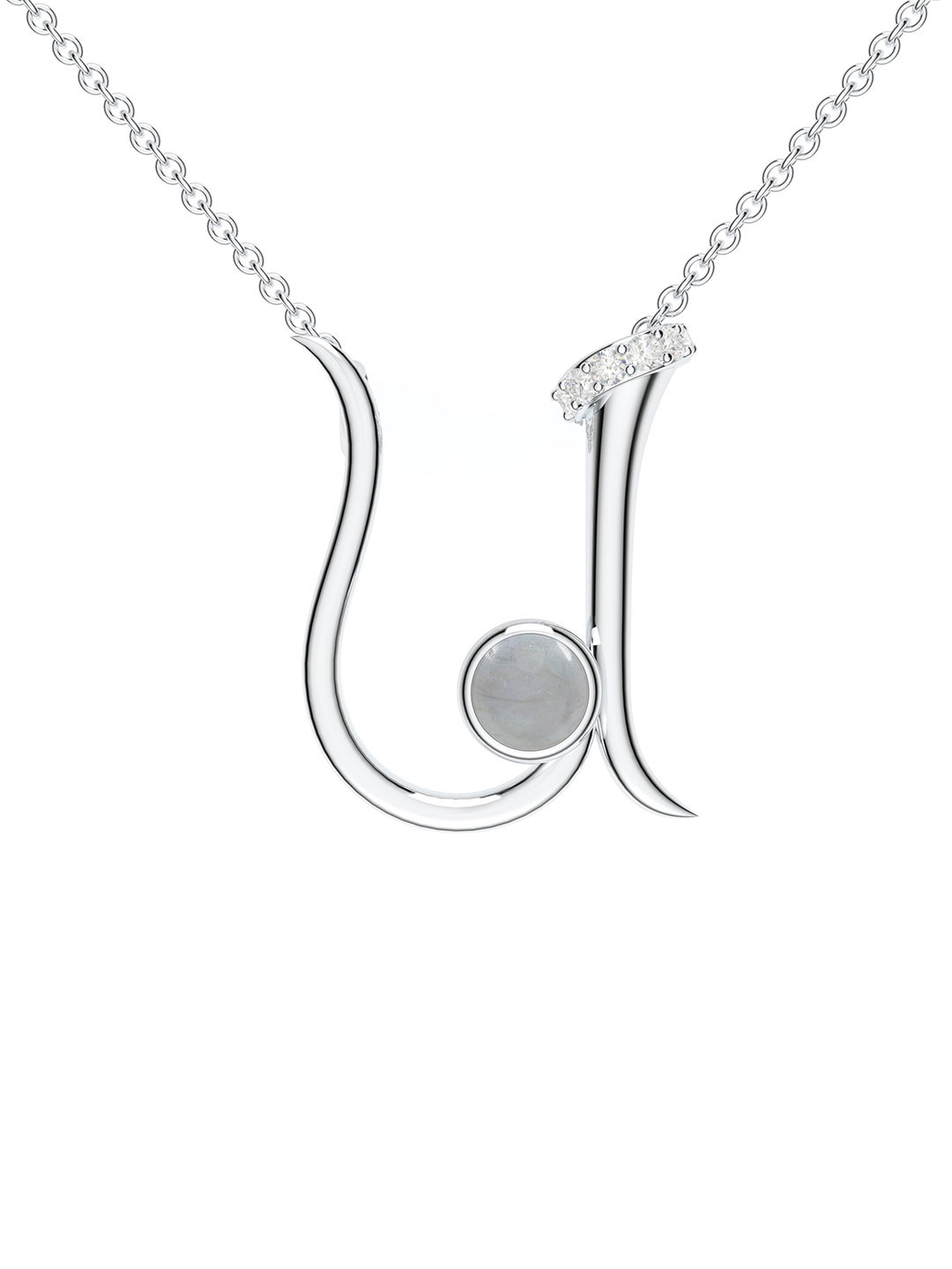 Kicky And Perky 925 Sterling Silver Rhodium-Plated U Pendant with Labradorite & Moissanite