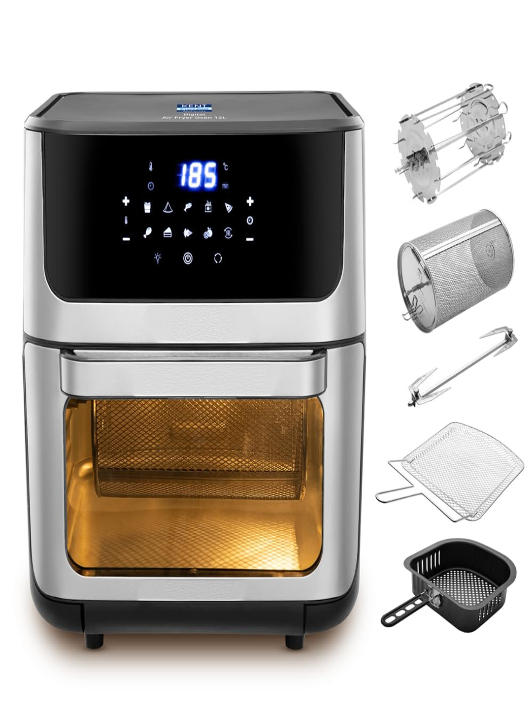 Kent Black Stainless Steel Digital Air Fryer Oven - 12 L