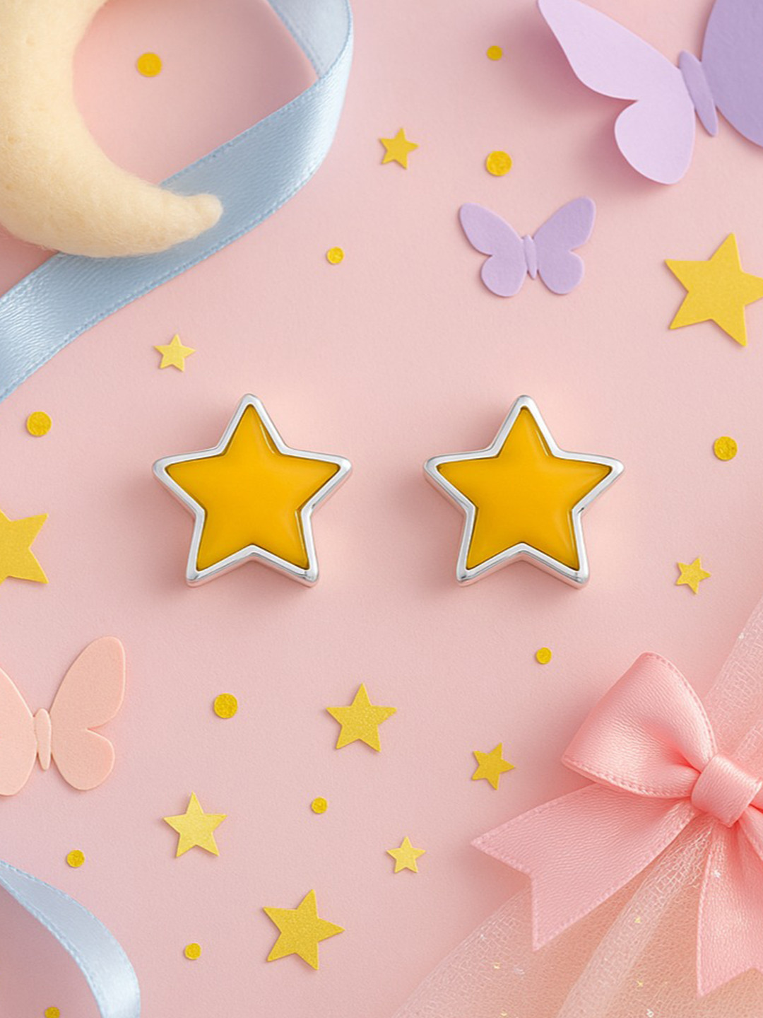 Nipura Girls 925 Sterling Silver Rhodium-Plated Twinkle Starlet Shaped Studs Earrings