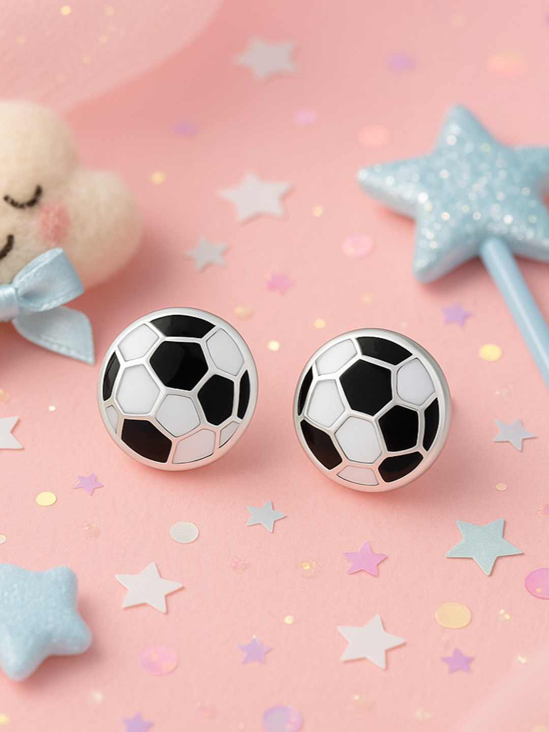 Nipura Girls 925 Sterling Silver Rhodium-Plated Kick-Off Enamelled Circular Shaped Studs