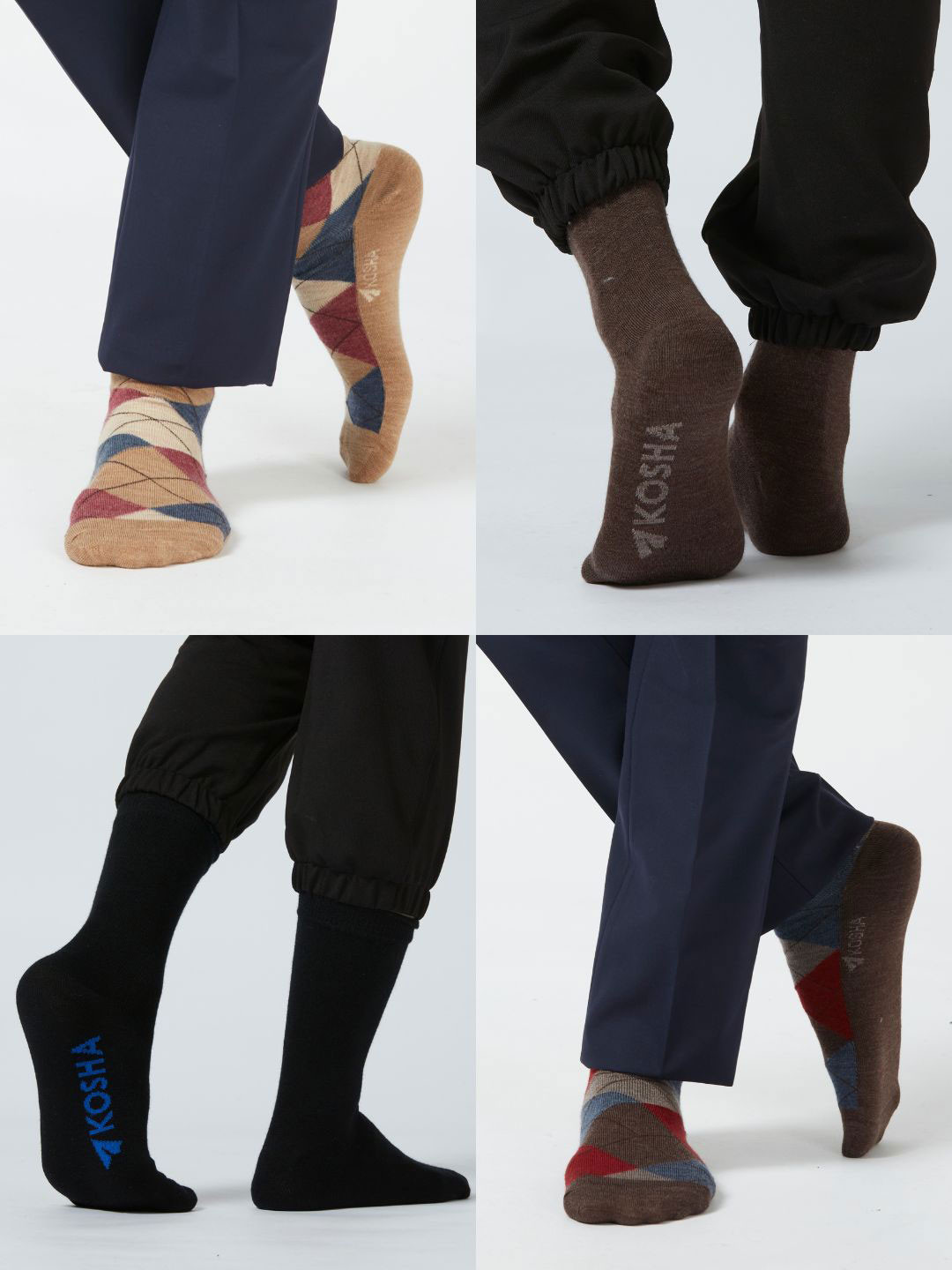 Kosha Men Pack of 4 Merino Wool Crew Length Classic & Argyle Socks