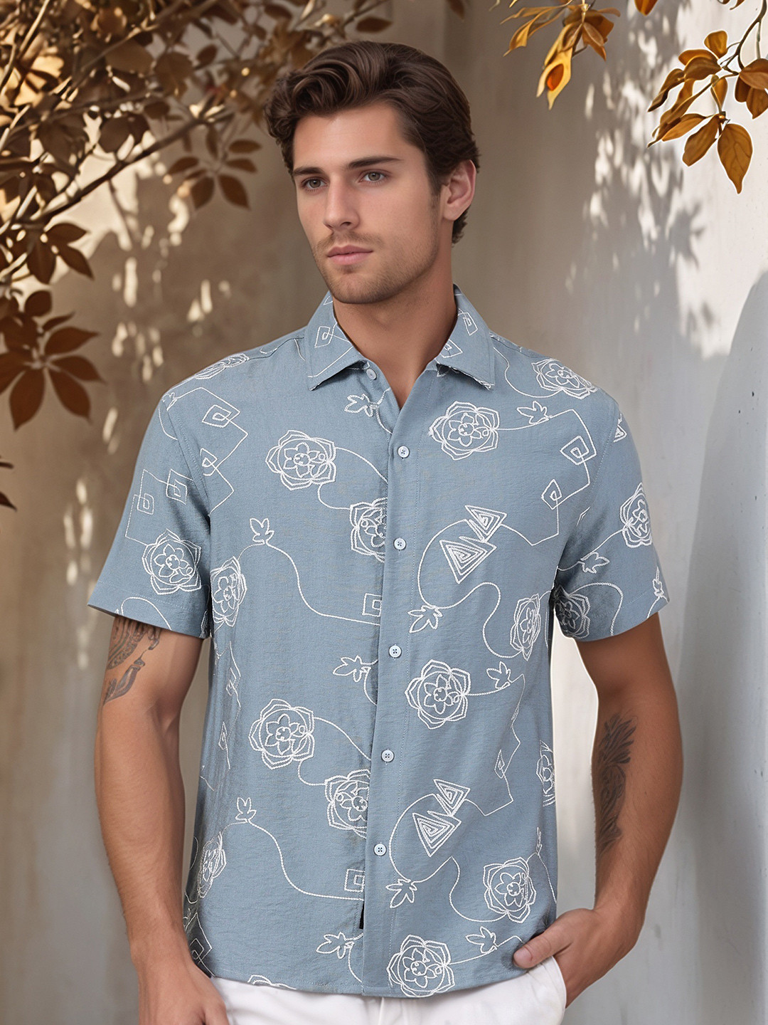 Thomas Scott Men Embroidered Regular Fit Casual Shirt