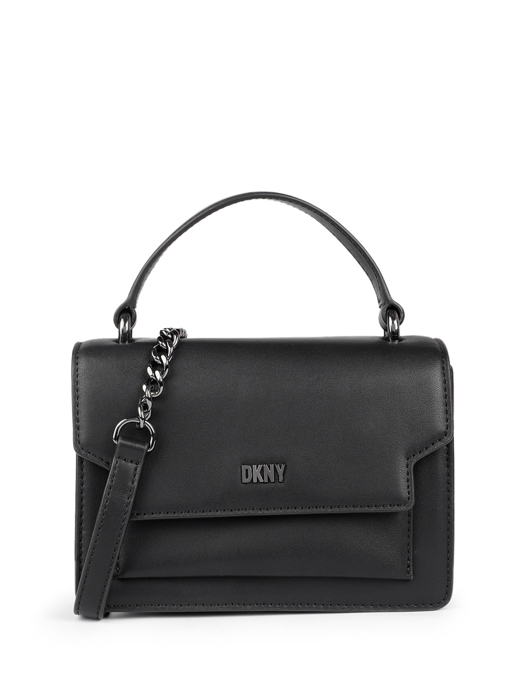 DKNY Leather Brand Logo Embossed Structured Satchel