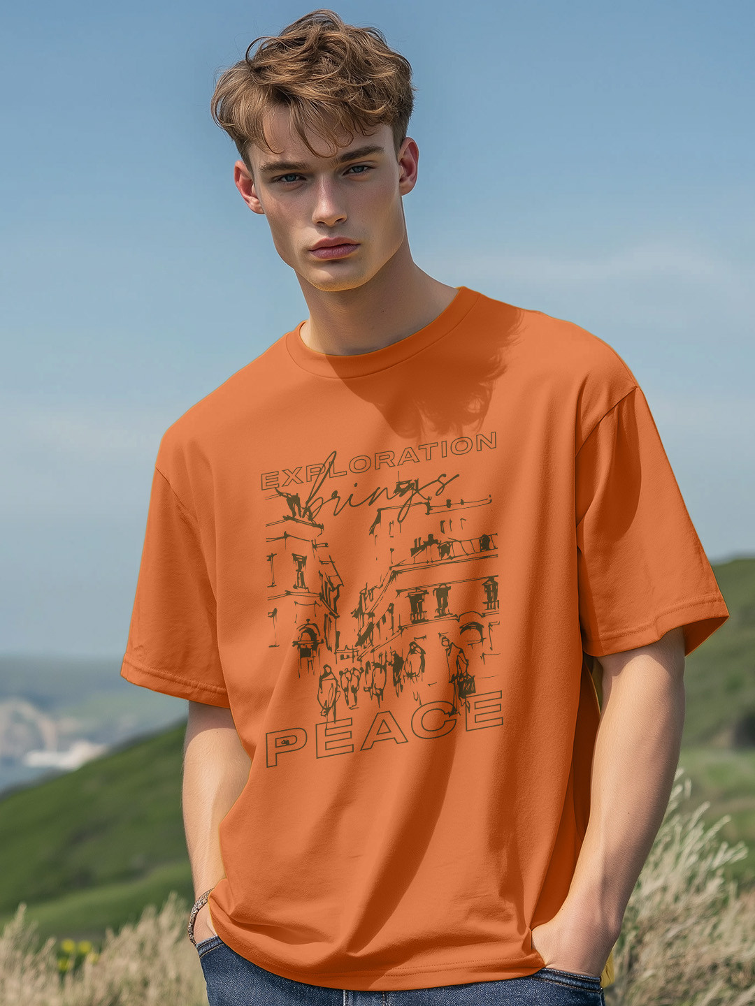 NOBERO Men Graphic Printed Cotton Oversized Fit T-shirt