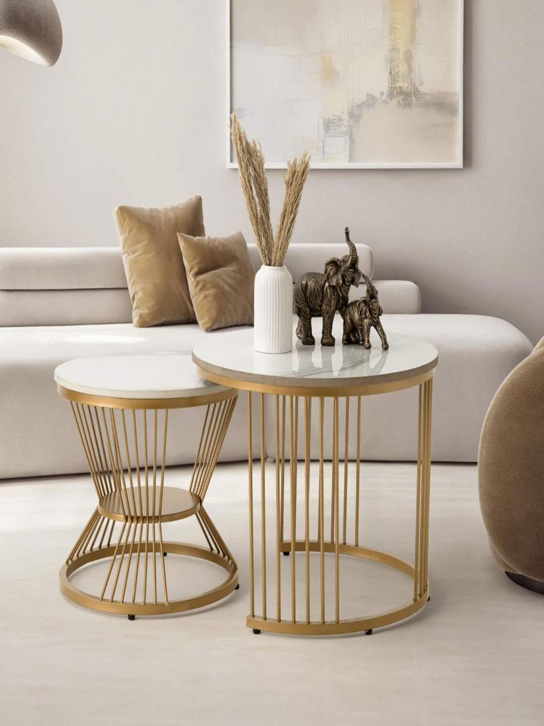 LivIn Styles White & Yellow Round CoffeeTable