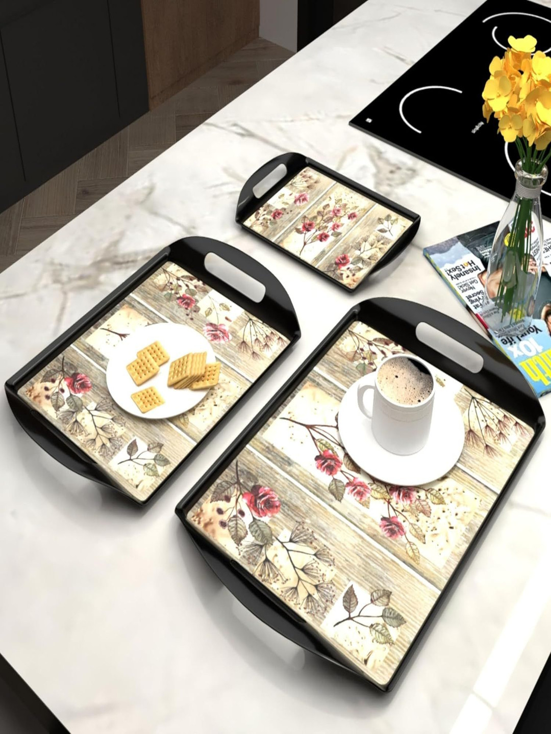 Castleite Black 2025 Melamine 3 Pieces Dishwasher Safe Serving Tray