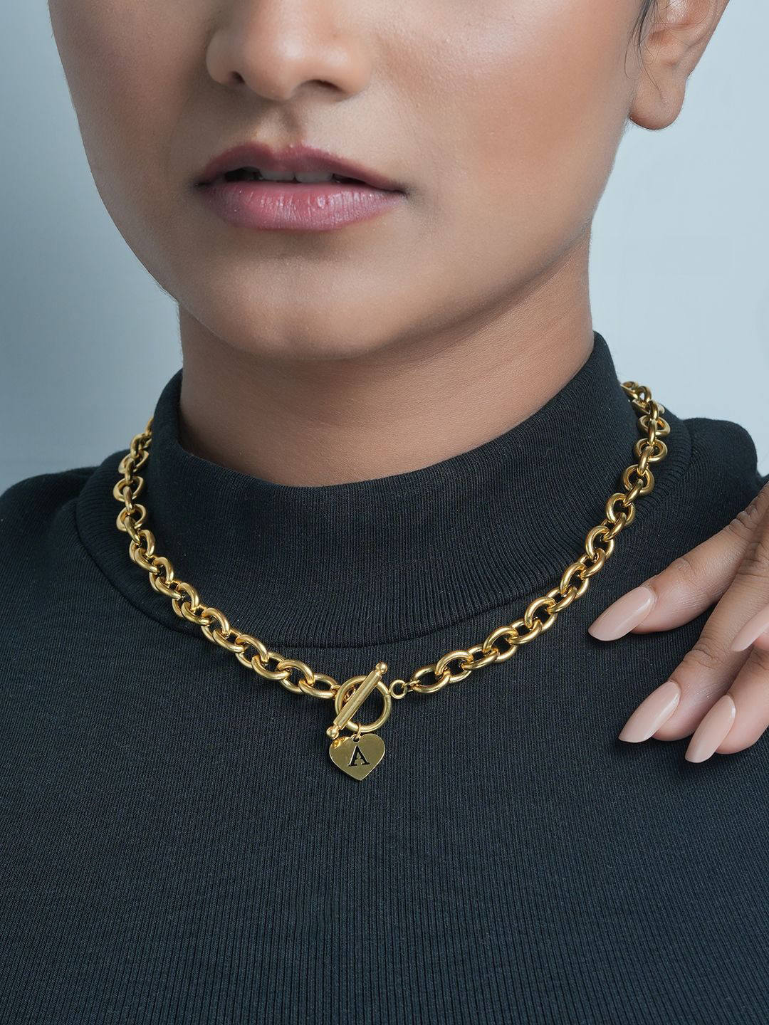 AQUASTREET 18K Gold Plated Antitarnish Waterproof Heart Initial A Letter Necklace Chain