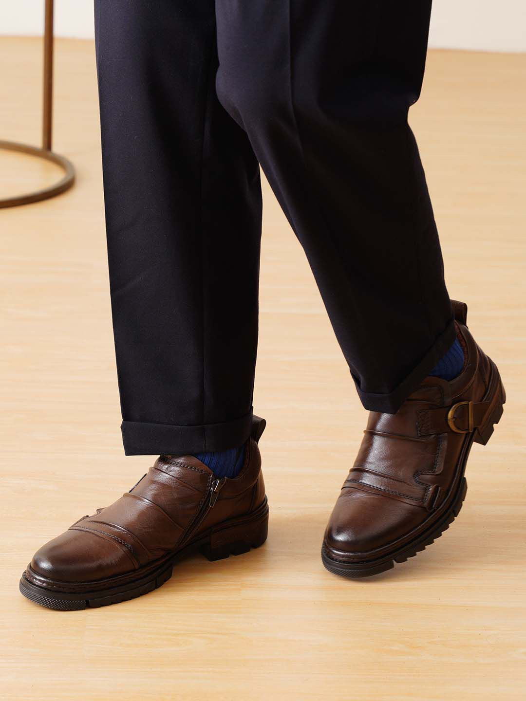 MICHAEL ANGELO Men Textured Leather Monks