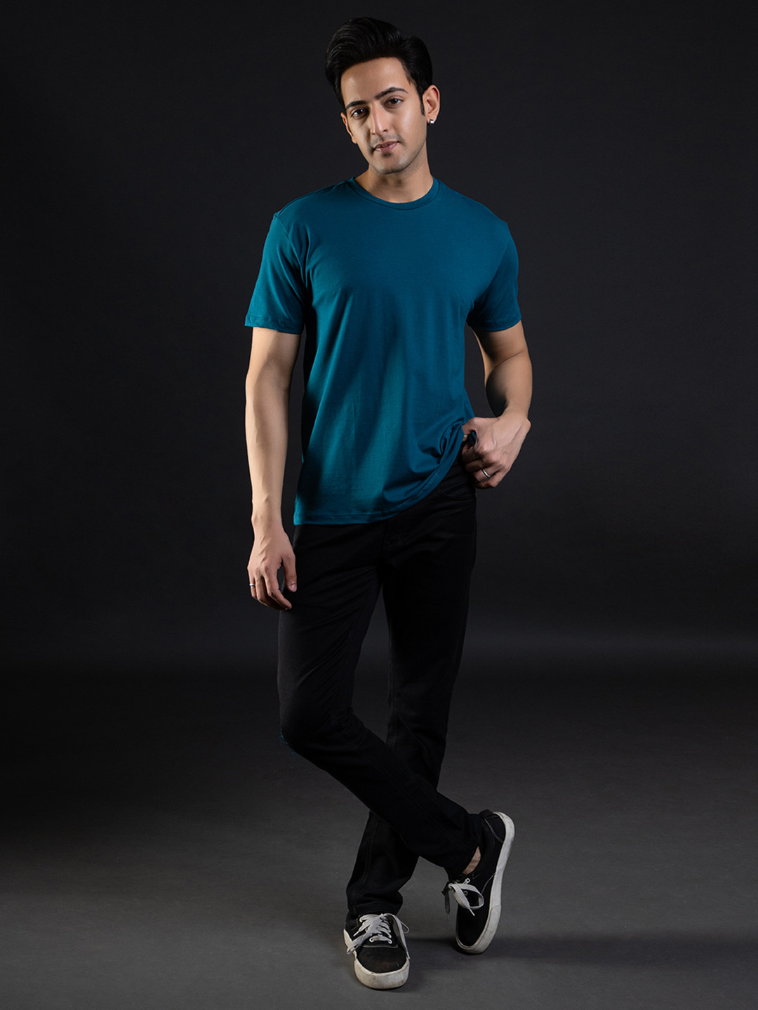 Ghumakkad Men Action Series Half Sleeve Round Neck Classic Fit Cotton Teal Blue T Shirt