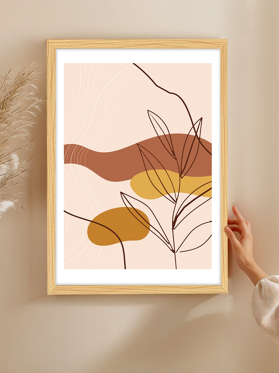 Art Street Beige & Brown 1 Piece Synthetic Wood Abstract Table Top Paintings