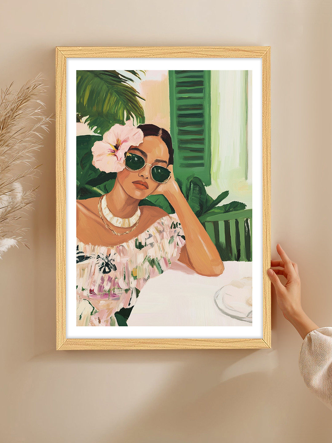 Art Street Women in Cafe Synthetic Wood Wall Rectangle Paintings Wall Art - 22.9 x 16.9 In