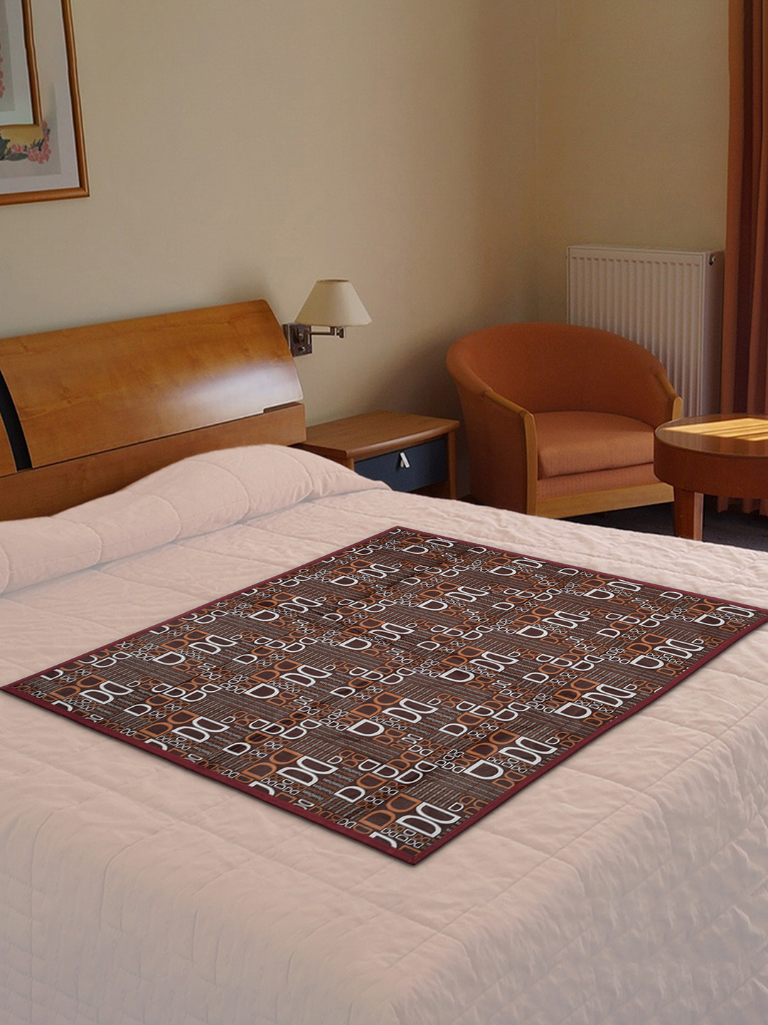 Kuber Industries Brown Square D Printed Oil & Waterproof  Both Sided Bed Server Food Mat