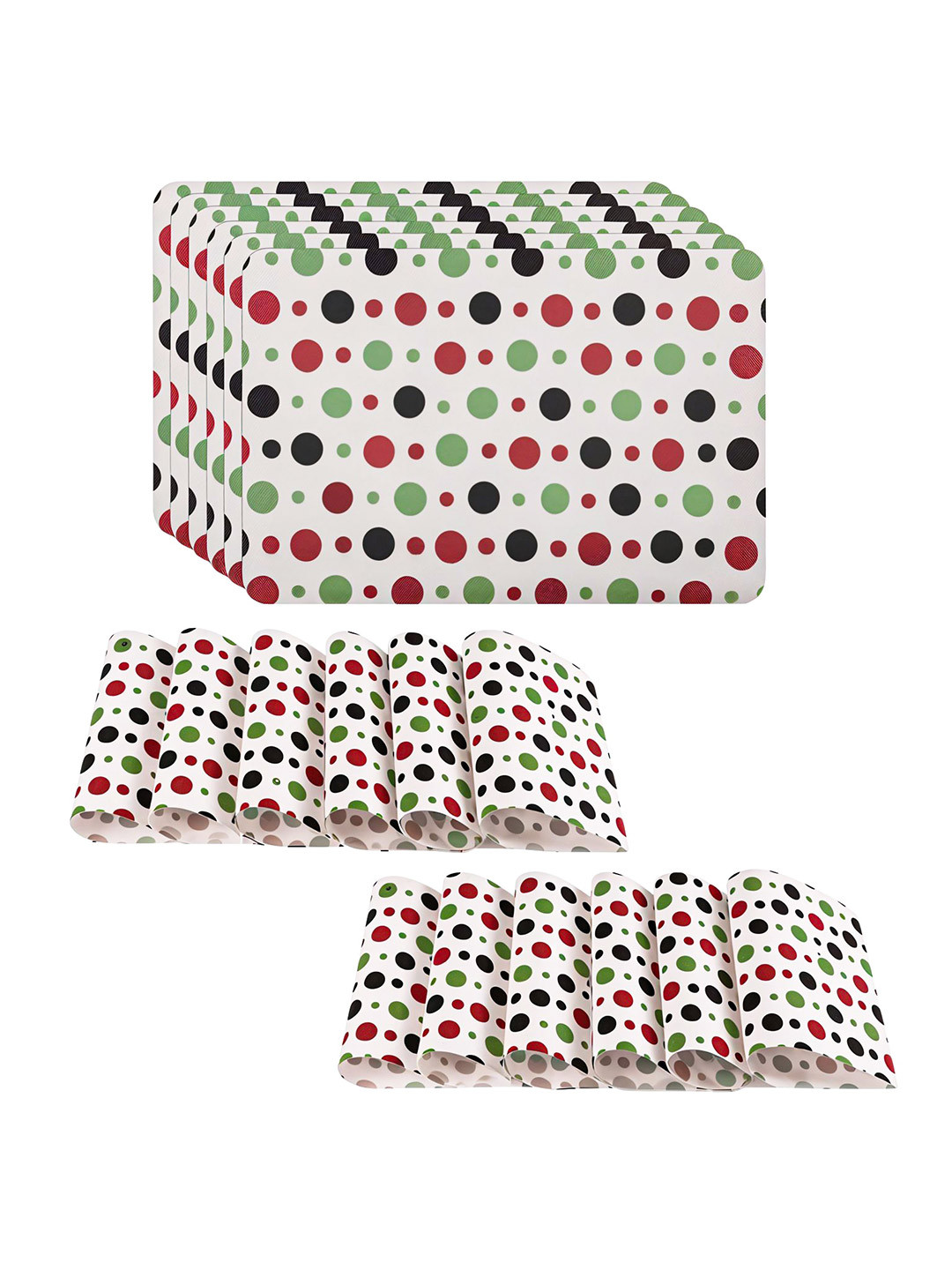 Kuber Industries 18-Pcs White & Red Polka Dot Printed Anti-Slip Dining Table Placemats
