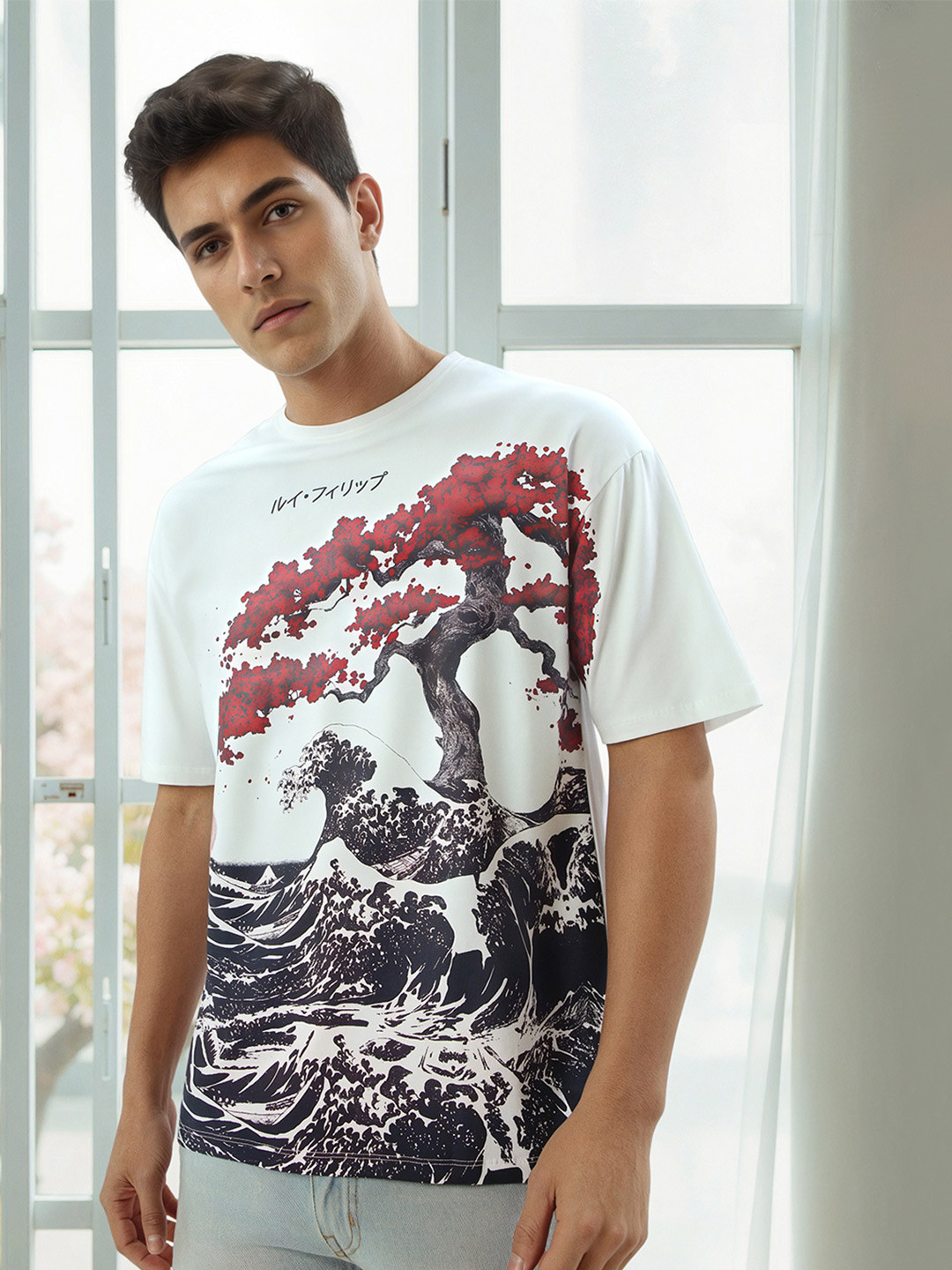 Louis Philippe Men Biker Printed Raw Edge T-shirt