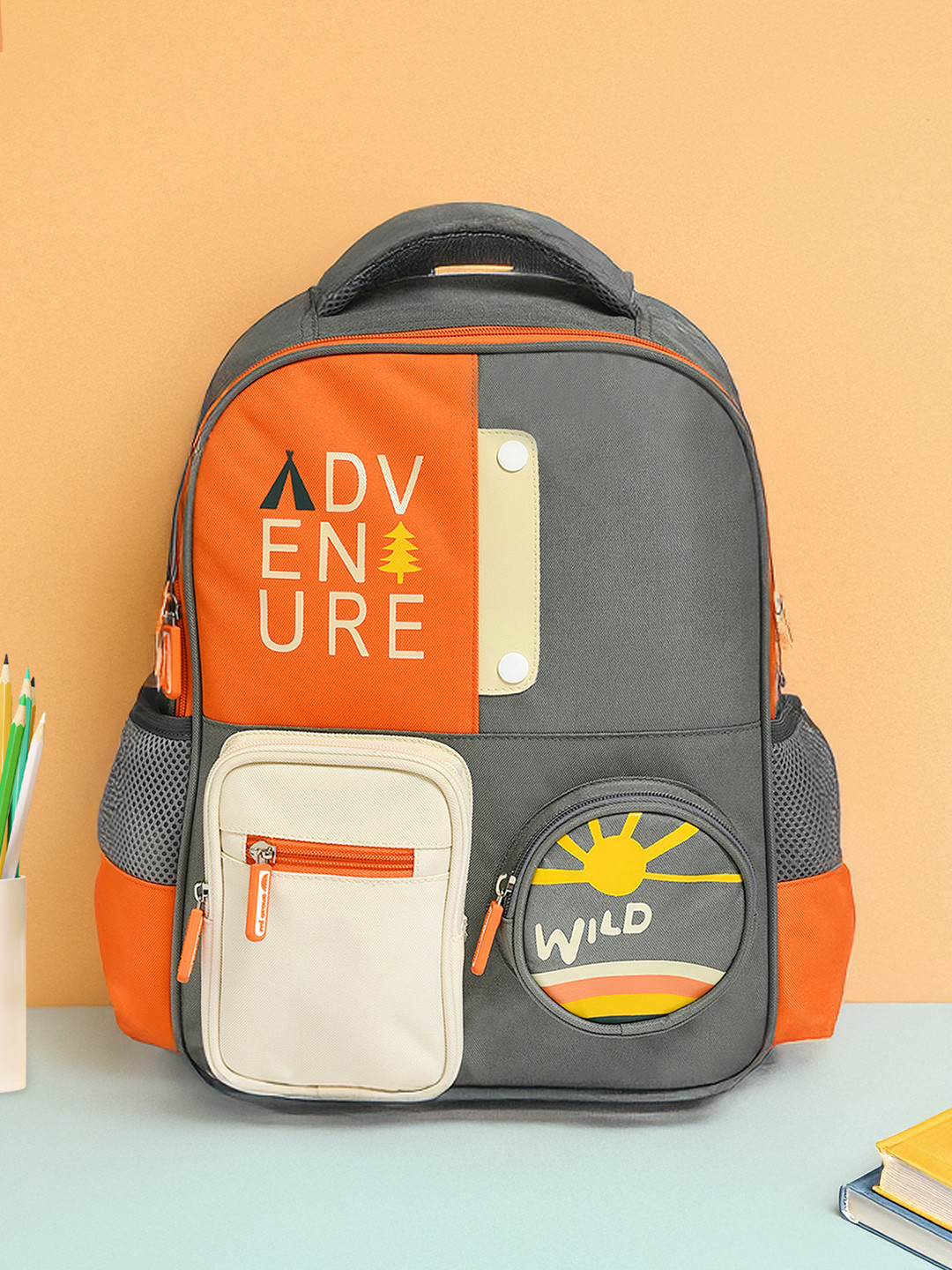 MiArcus Premium School Backpack with Multiple Pockets for Kids 4Y+ - Grey 15.5 Inch