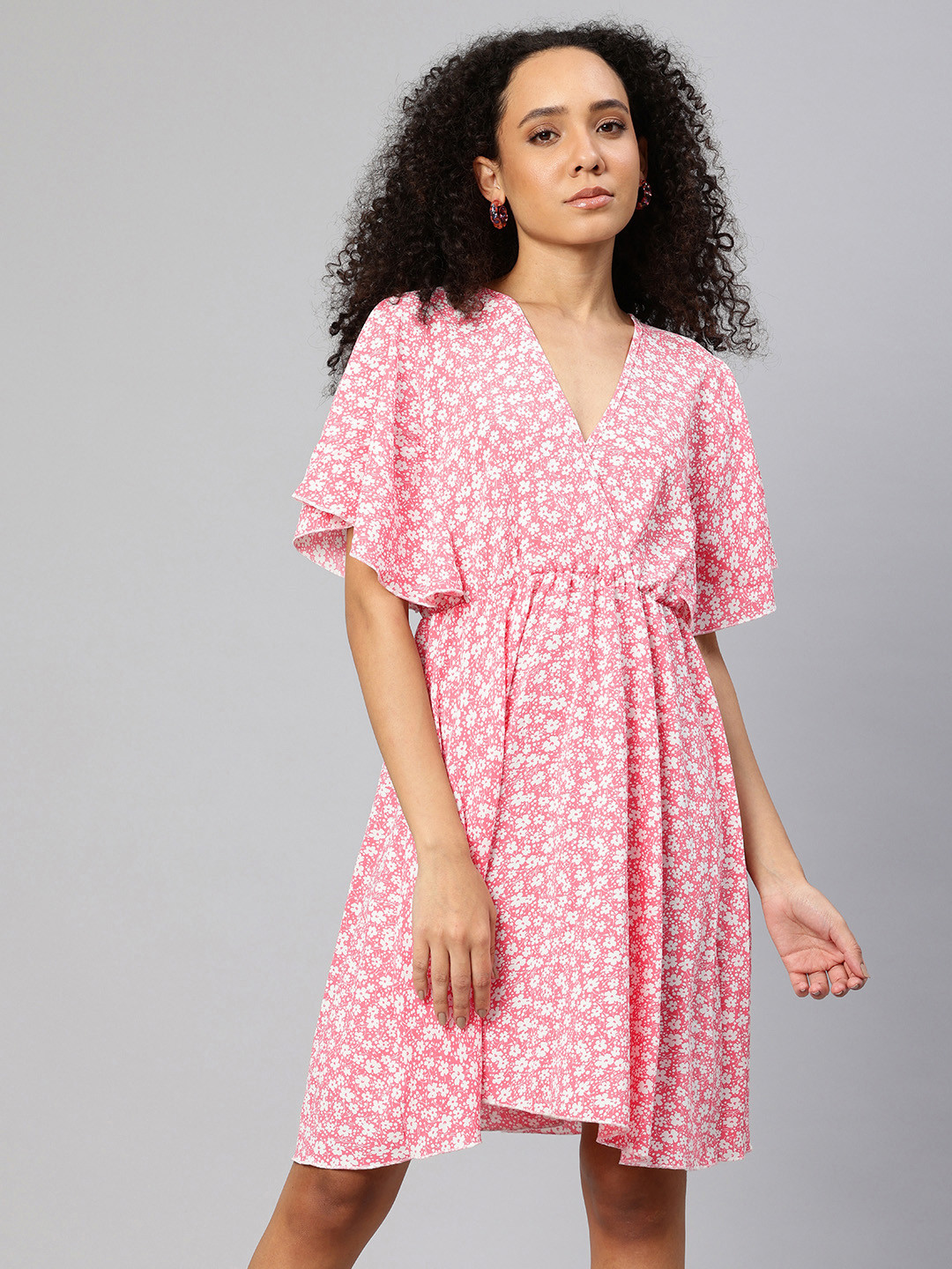 London Rag Floral Print Flared Sleeve Wrap Dress