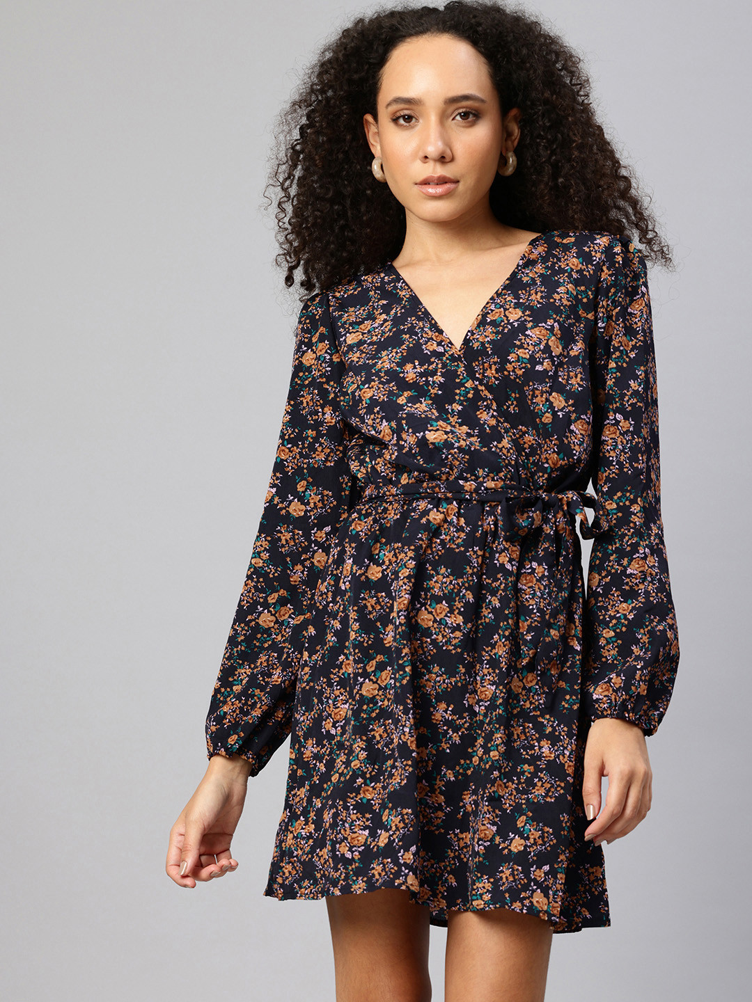 London Rag Floral Print Puff Sleeve Wrap Dress