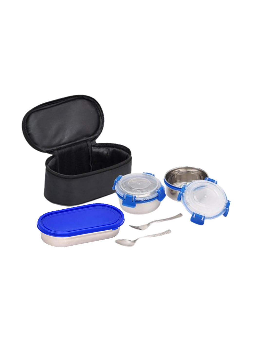 Mumma's Life Silver Solid Stainless Steel Easy to Clean 6PCs Lunch Box With Spoon and Fork