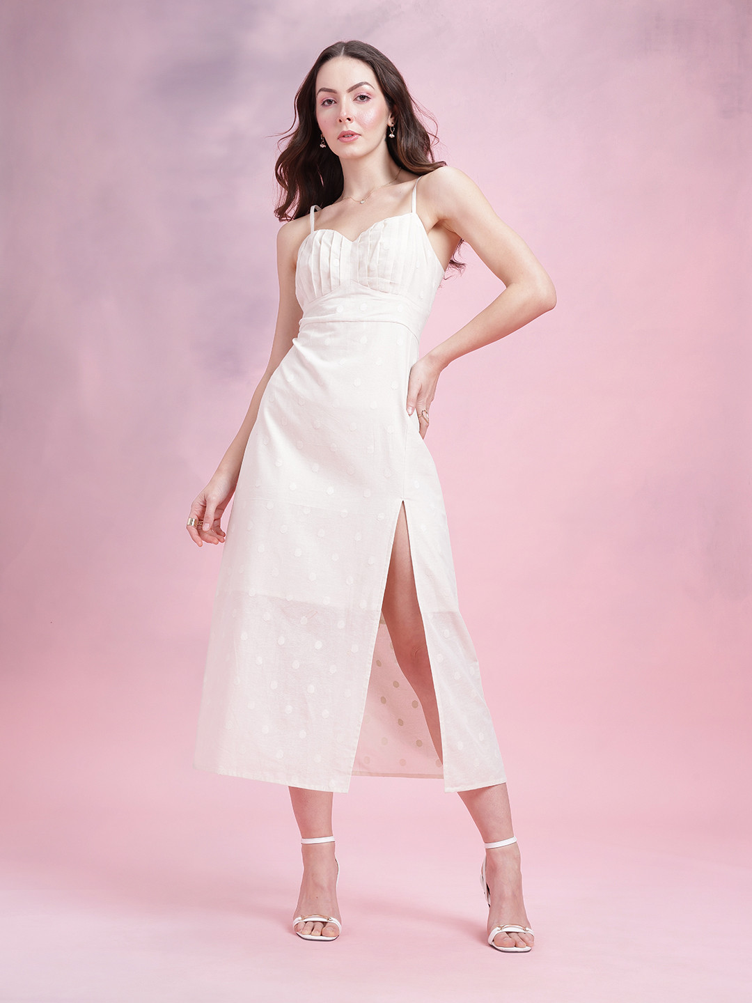 DressBerry Polka Dot A-Line Midi Dress