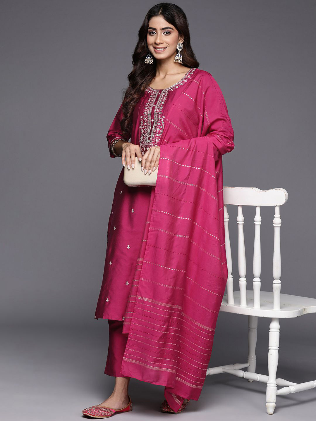 Gerua By Libas Women Floral Embroidered Regular Sequinned Kurta with Trousers & With Dupatta