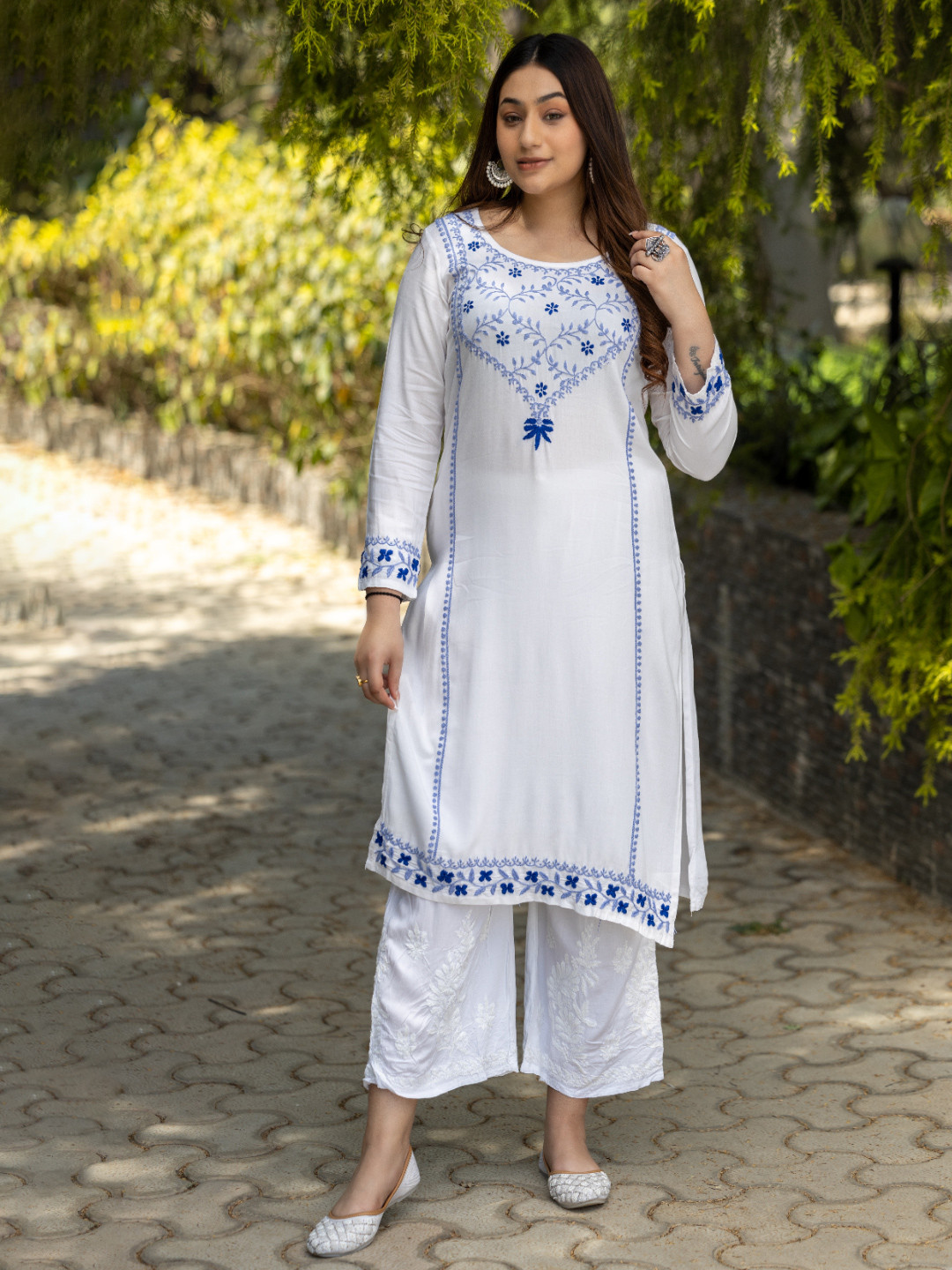 GHARANA INDIA Modal Cotton Fine Embroidery Chikankari Kurta