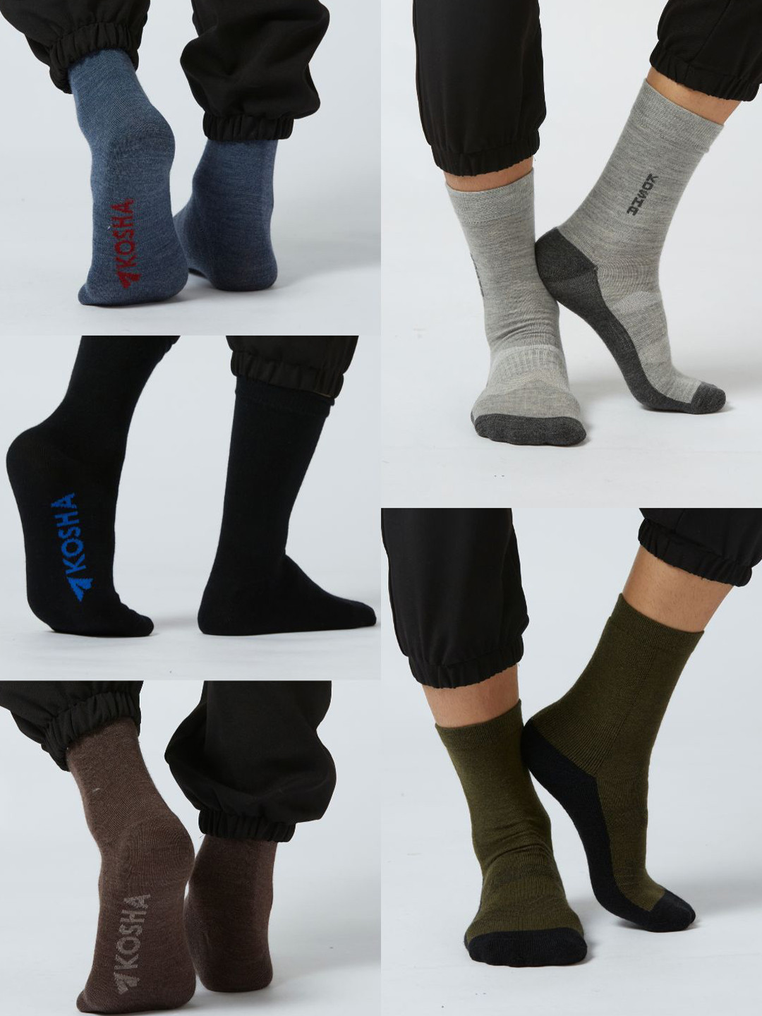 Kosha Men Pack of 5 Merino Wool Crew Length Solid & Cushioned Socks