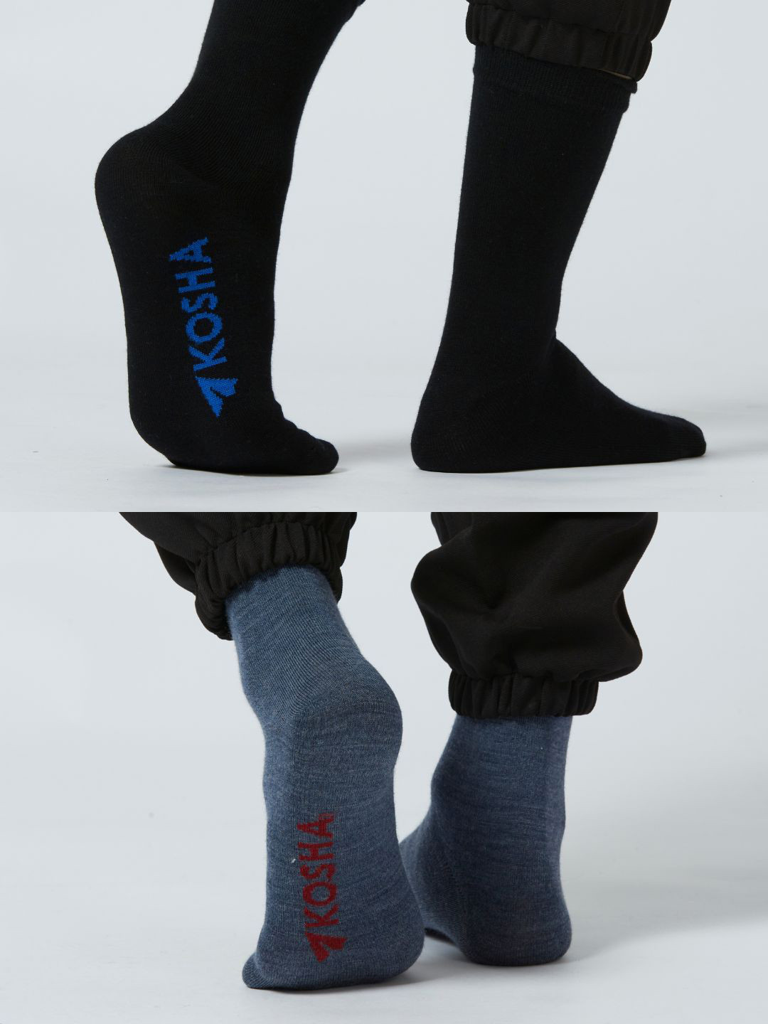 Kosha Men Pack of 2 Blue & Black Merino Wool Crew Length Classic Socks