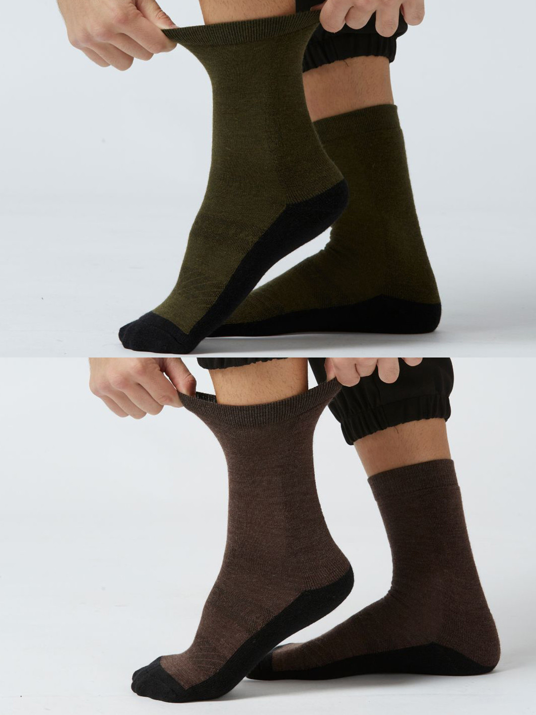 Kosha Men Pack of 2 Merino Wool Crew Length Cushioned Tech Socks