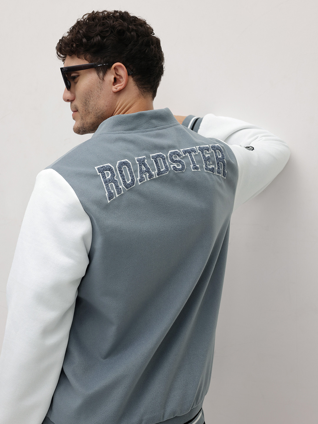 The Roadster Life Co. Brand Logo Self-Design Stand Collar Varsity Jacket