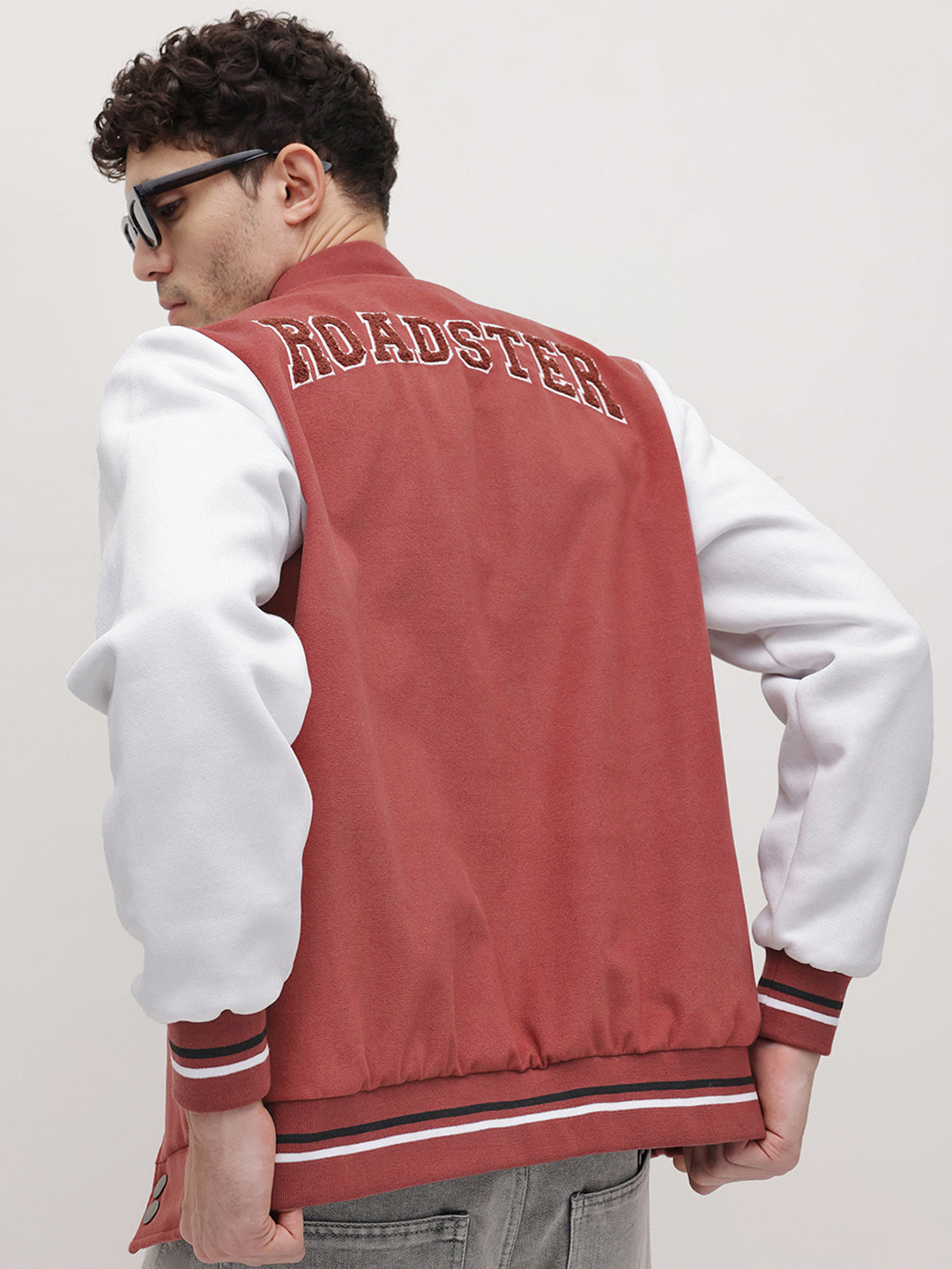 The Roadster Life Co. Brand Logo Self-Design Stand Collar Varsity Jacket