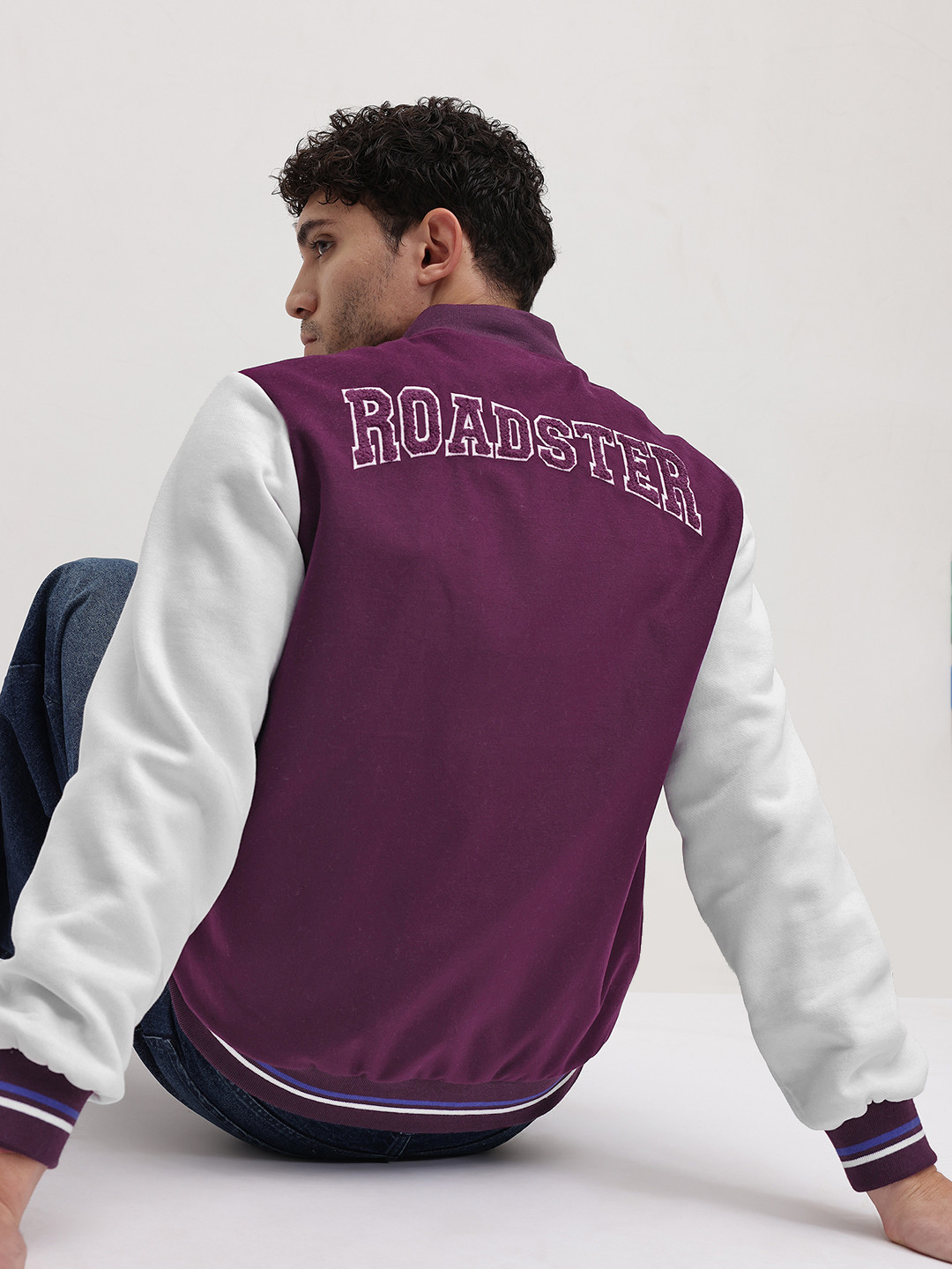 The Roadster Life Co. Brand Logo Self-Design Stand Collar Varsity Jacket