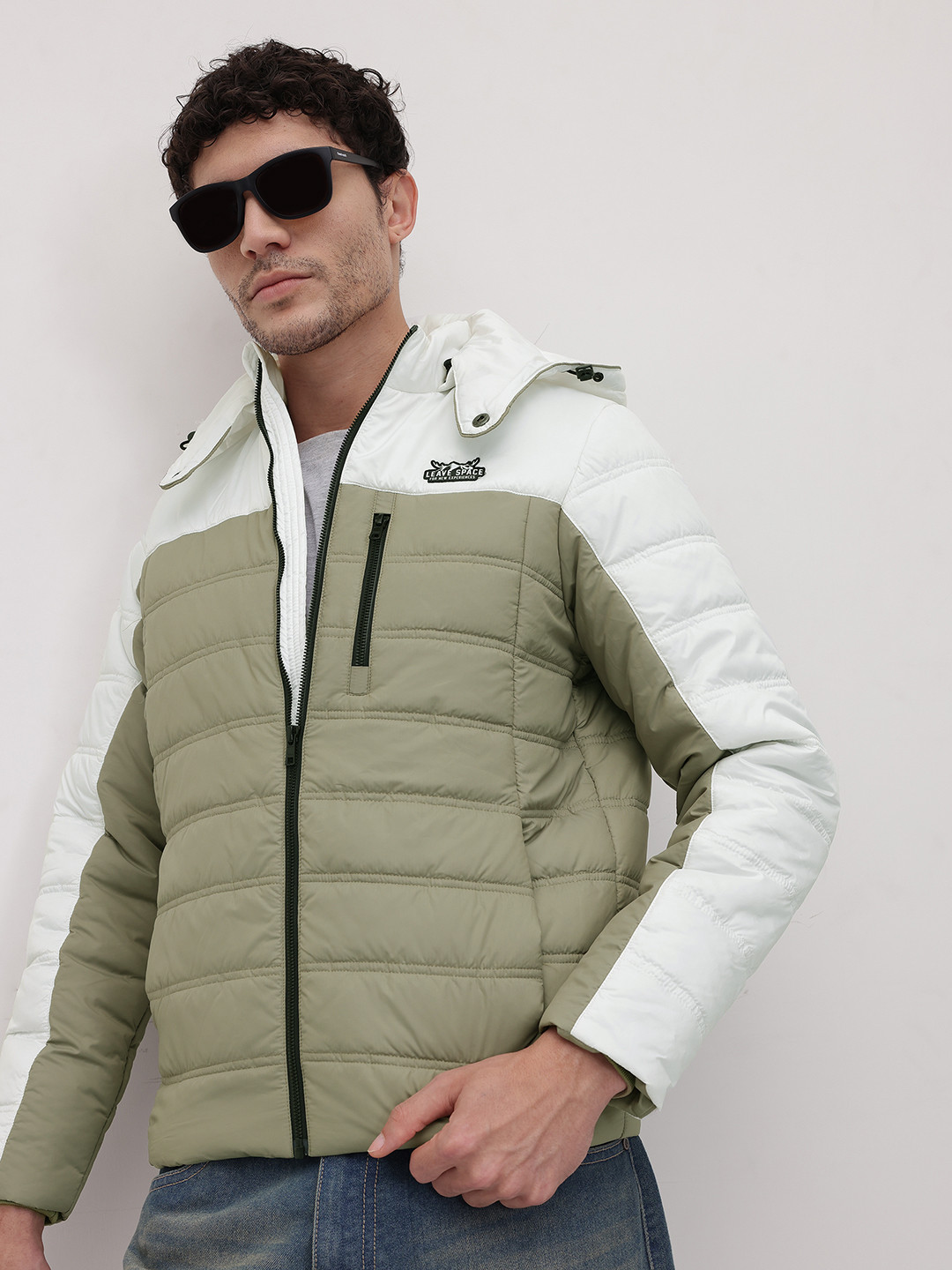 The Roadster Life Co. Colourblocked Hooded Padded Jacket with Patchwork