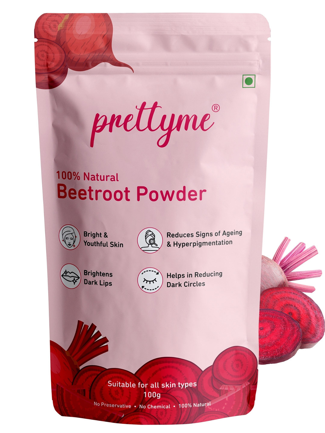 Prettyme Natural Beetroot Powder For Face Hair & Lips - 100 g