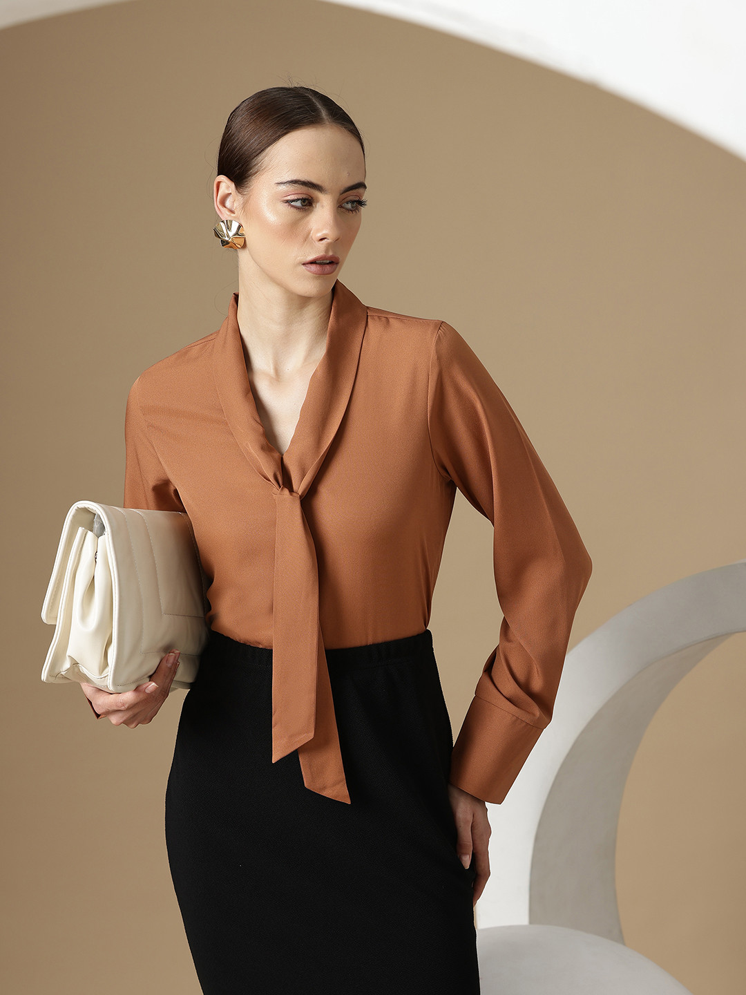 Chemistry Scarf Neck Crepe Shirt Style Top