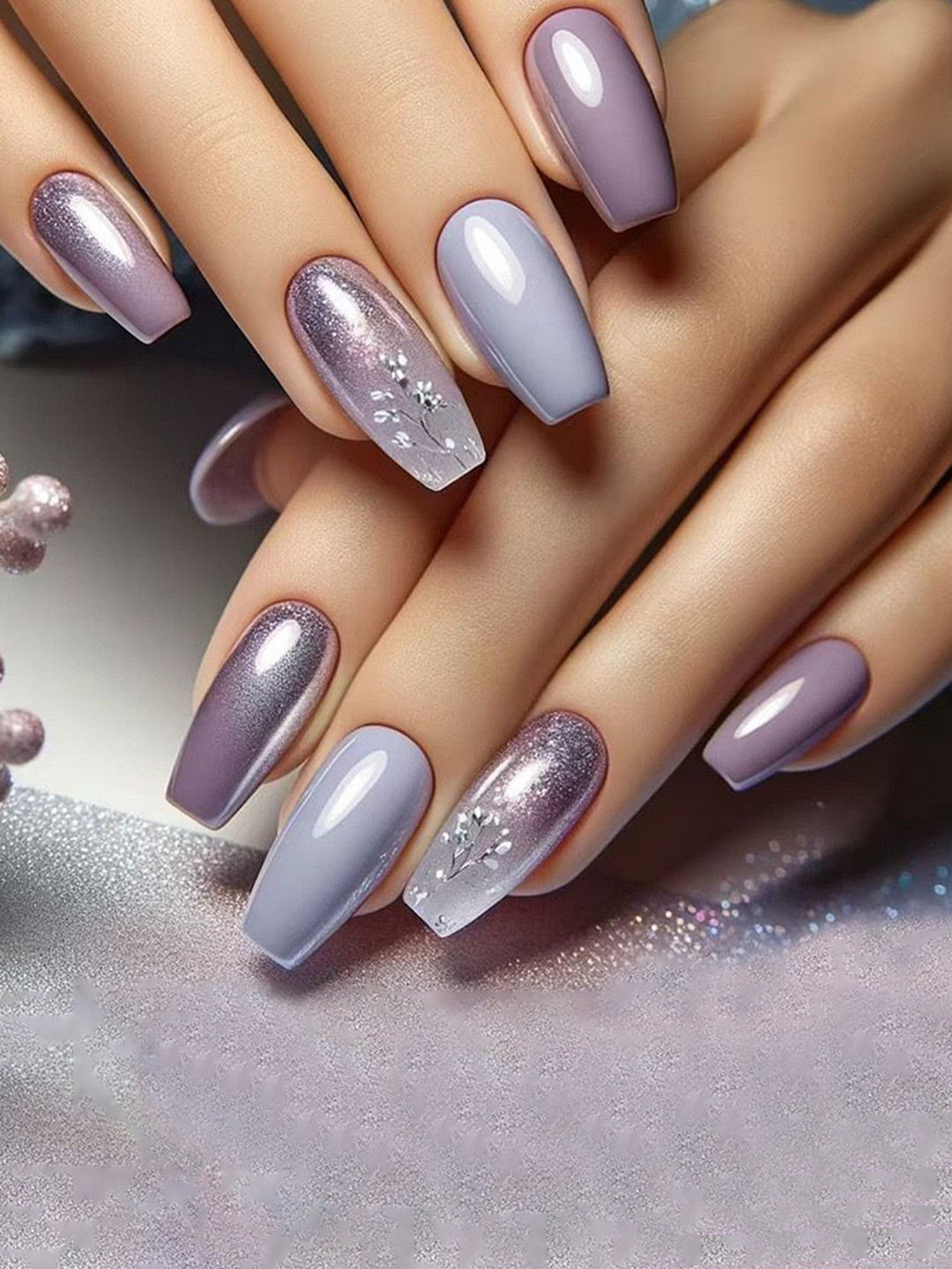 The Pink Truck Set Of 24 Artificial Reusable Nail Art Kit - Pastel Purp Glam