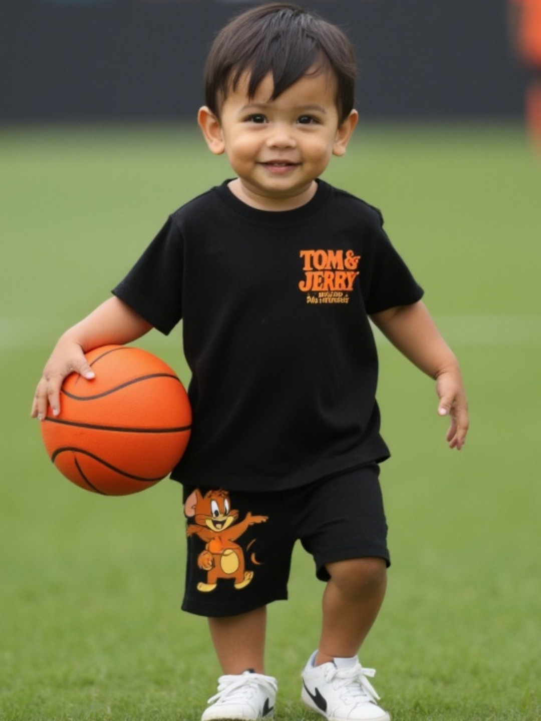 Nap Chief Infants Unisex Tom and Jerry Slam Dunk Printed Pure Cotton T-shirt with Shorts