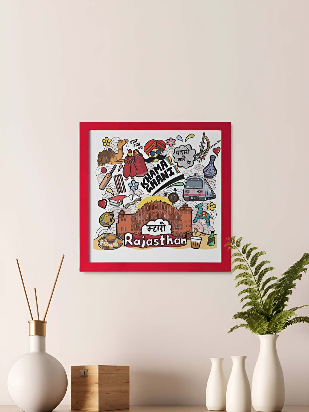 Indigifts Red & White Square Rajasthan Theme Wall Art