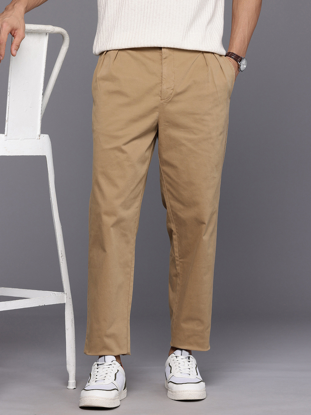 Louis Philippe Jeans Men Pleated Regular Fit Trousers