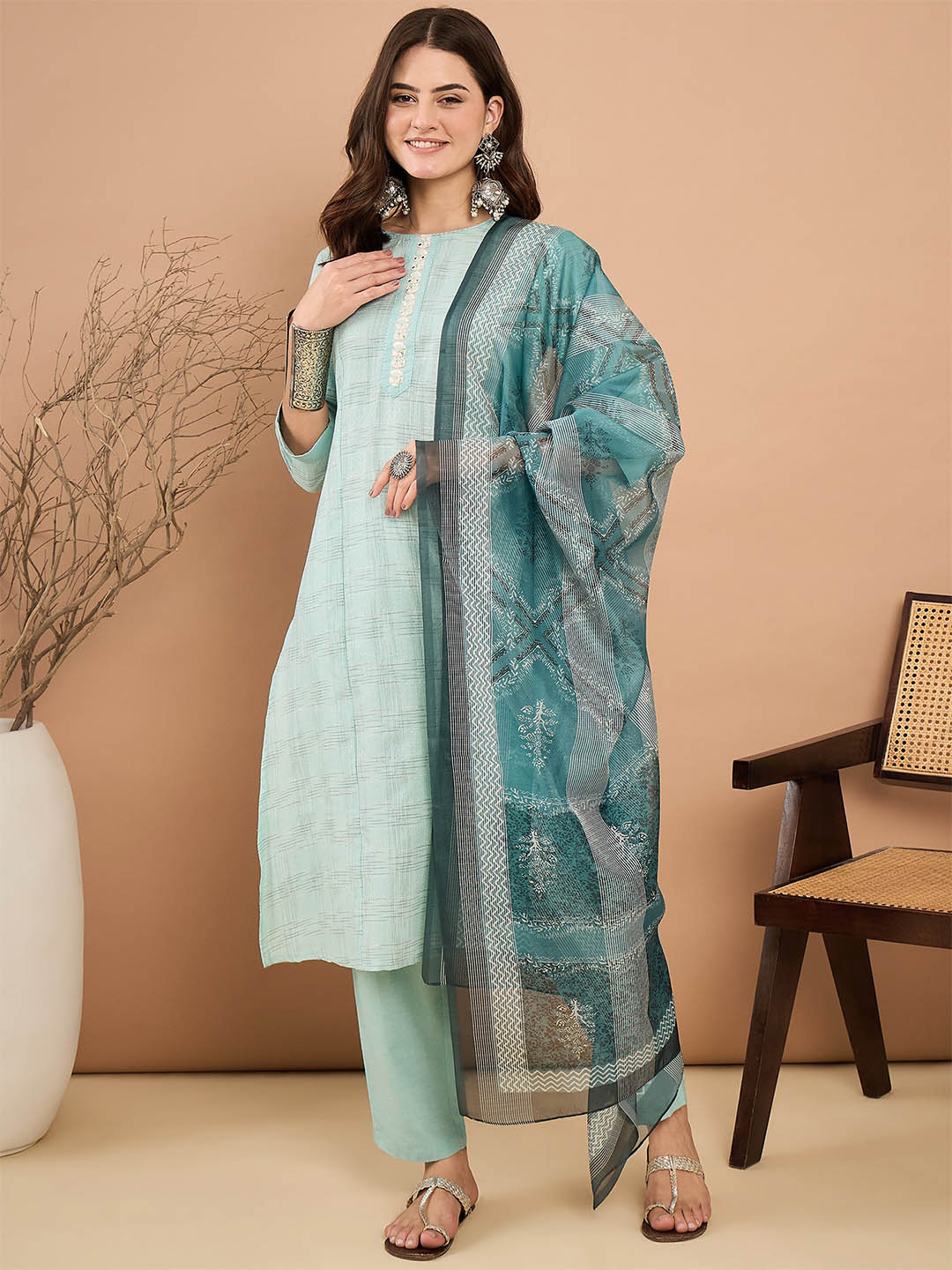 SAHASIKA Women Printed Regular Kurta with Trouser & Dupatta