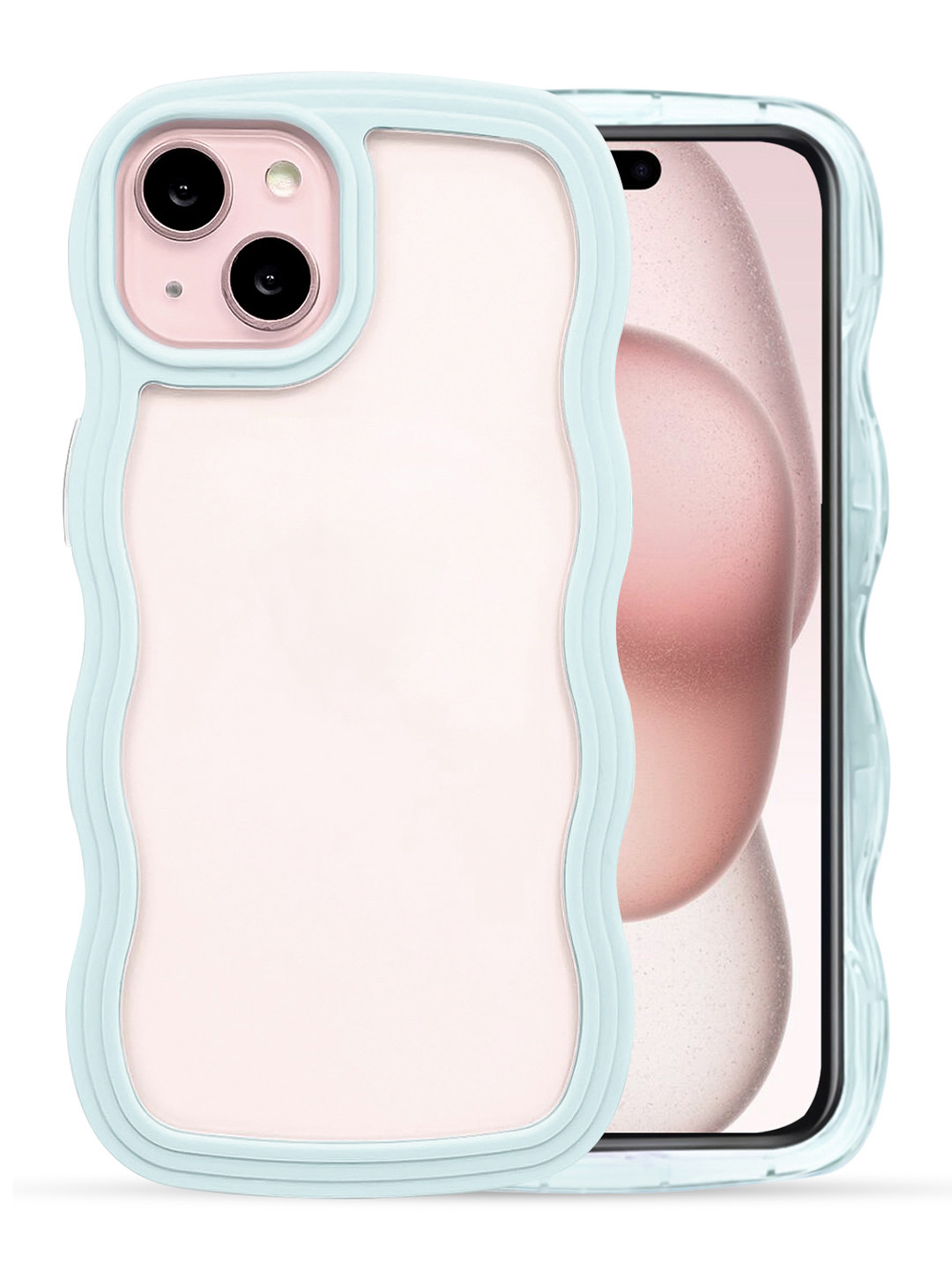 QRIOH iPhone 15 Plus Light Blue Wavy Silicon Case