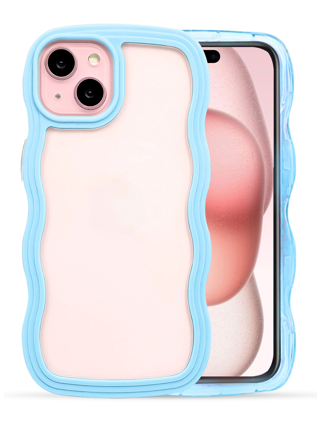 QRIOH iPhone 15 Plus Blue Wavy Silicon Case