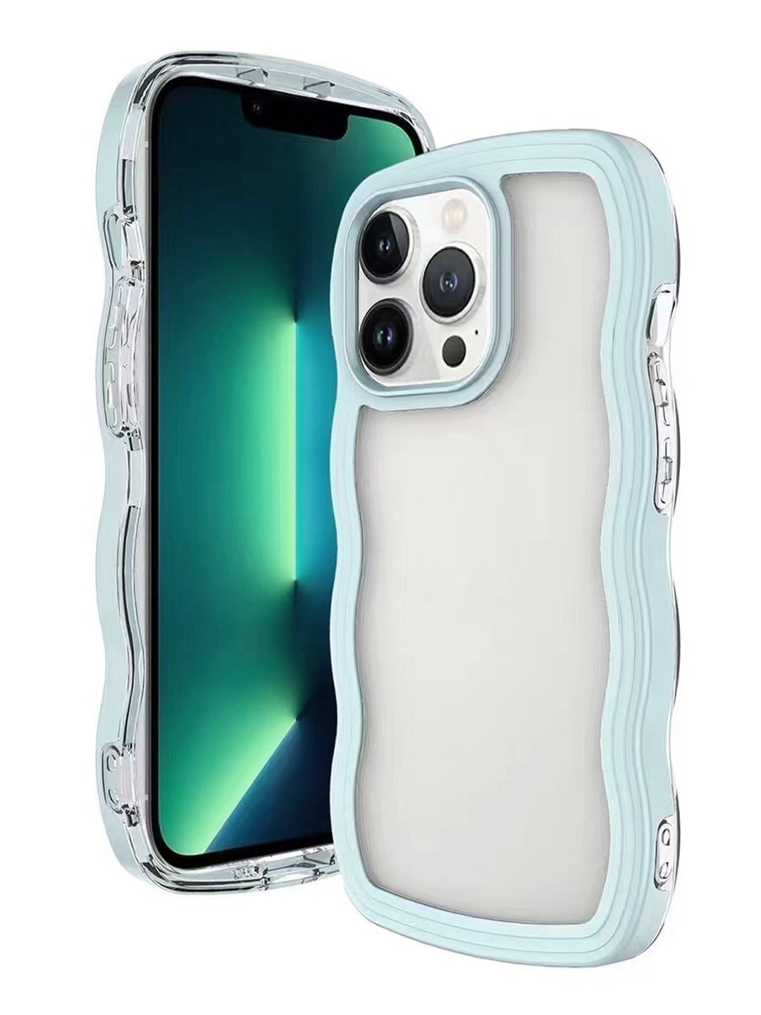 QRIOH iPhone 14 Pro Light Blue Wavy Silicon Case