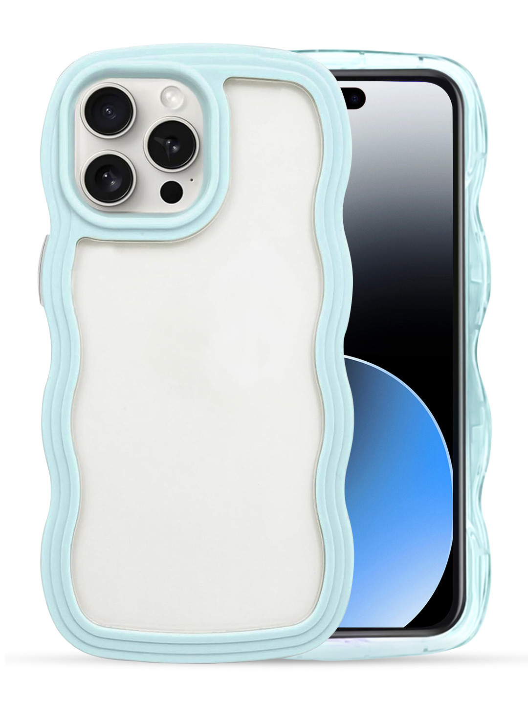 QRIOH iPhone 15 Pro max Light Blue Wavy Silicon Case