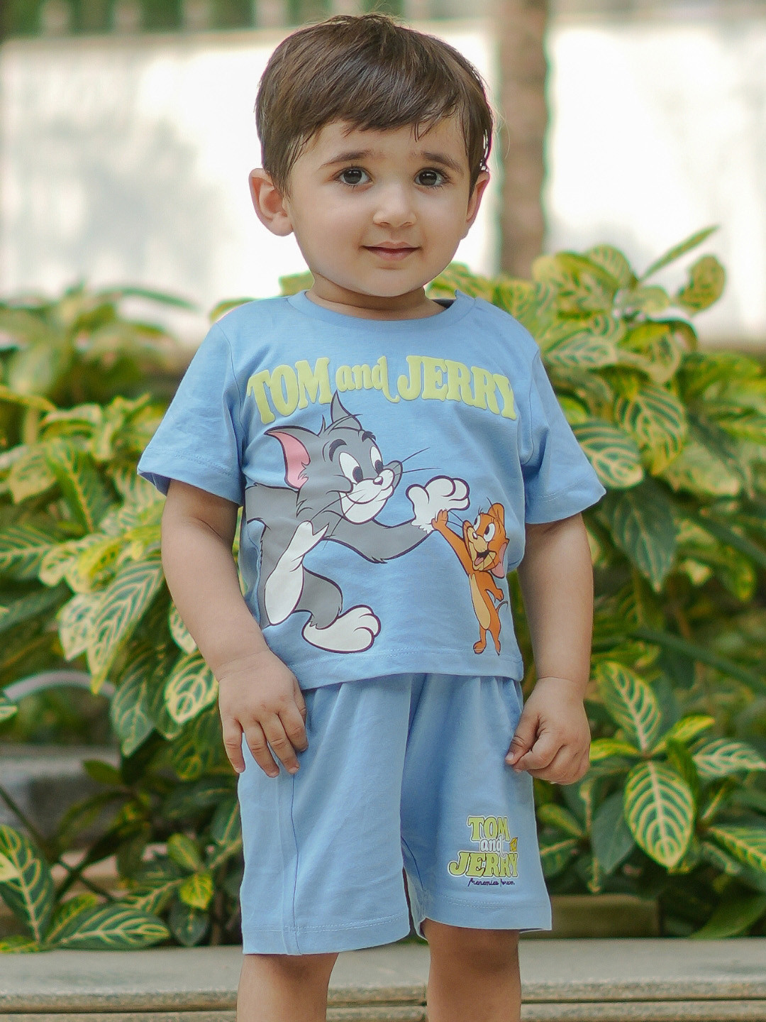 Nap Chief Infants Unisex Tom and Jerry High Five Printed Pure Cotton T-shirt with Shorts